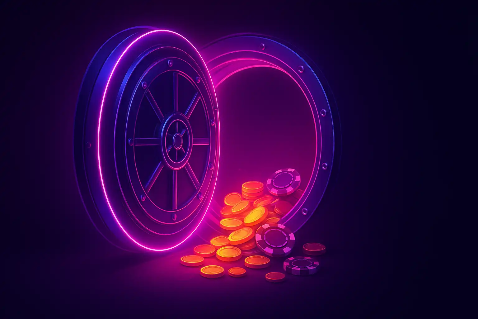 Glowing purple and pink neon vault door representing Westio Casino bonus rewards